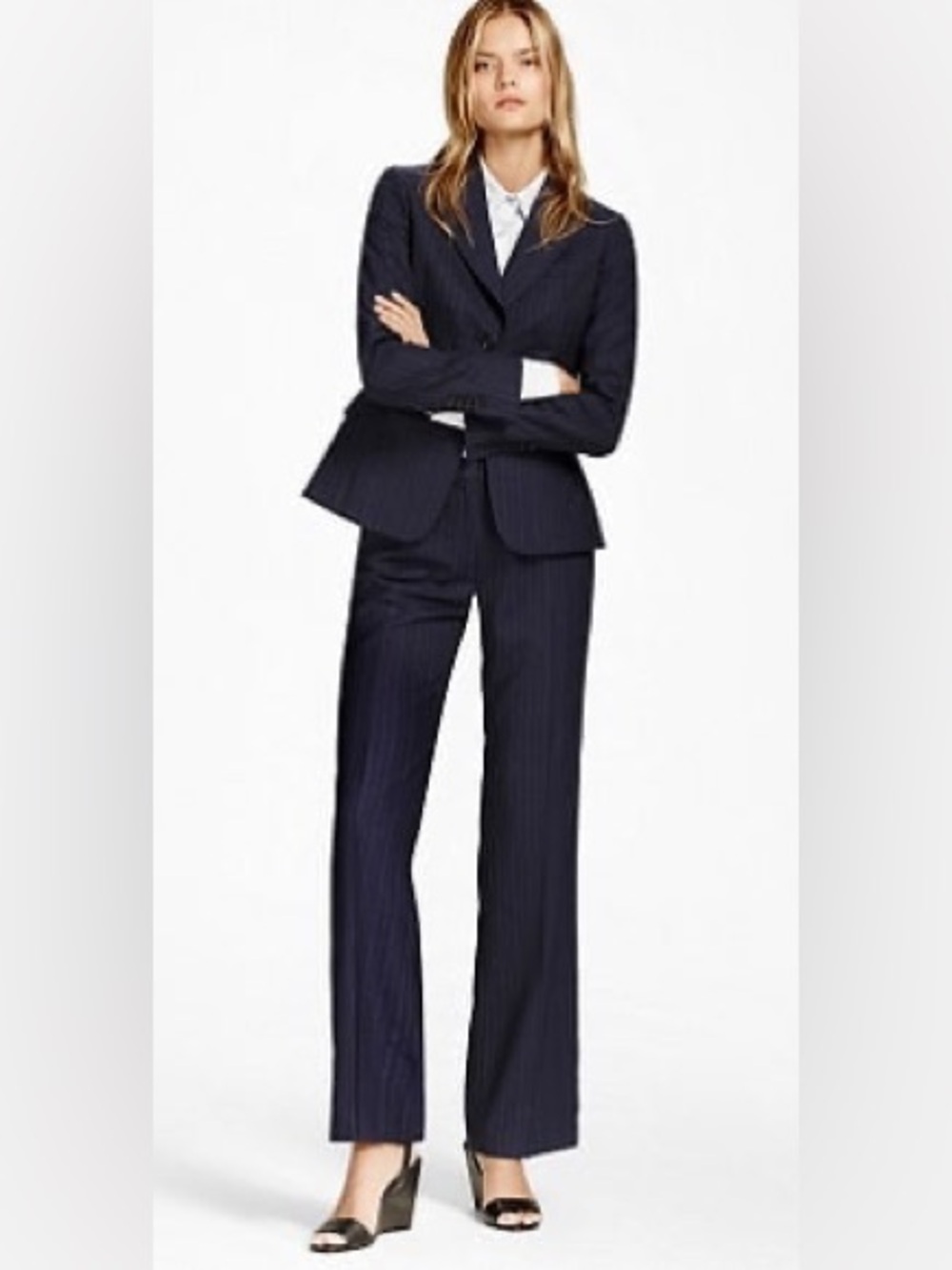 Brooks Brothers Navy/Gray Pinstripe Women's Tailored Blazer and pants set Sz 8